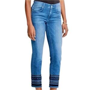 Ann Taylor Factory Modern Straight Leg Crop Blue Denim Black Trim Jeans 0 NWT